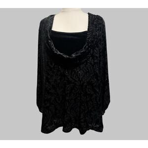 Notations Velvet Burnout Whimsigoth Dark Fairy Black Sequin Lined Top Size 1X